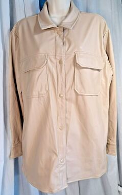 Stoosh Faux Leather Sand Tan Shacket Shirt Jacket M Fleece Lined